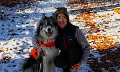 Siberian husky and owner