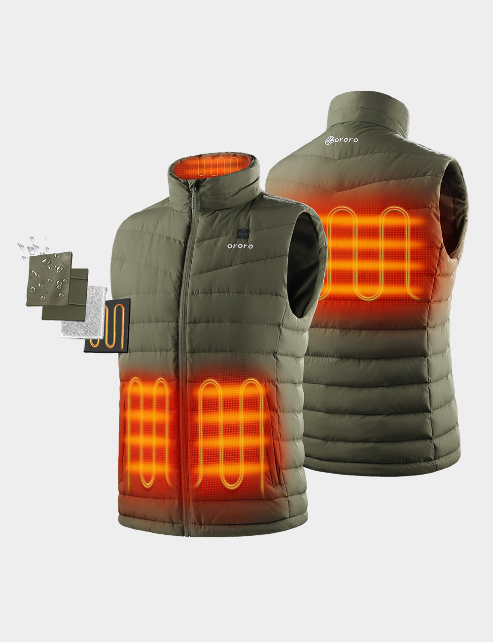 Four Heating Zones: left & right pocket, collar, upper back