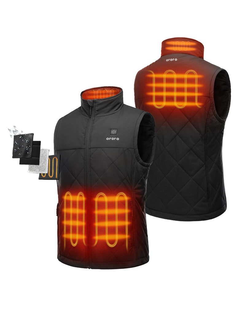 Men's Heated Quilted Vest - Black | 4 Heating Zones | ORORO