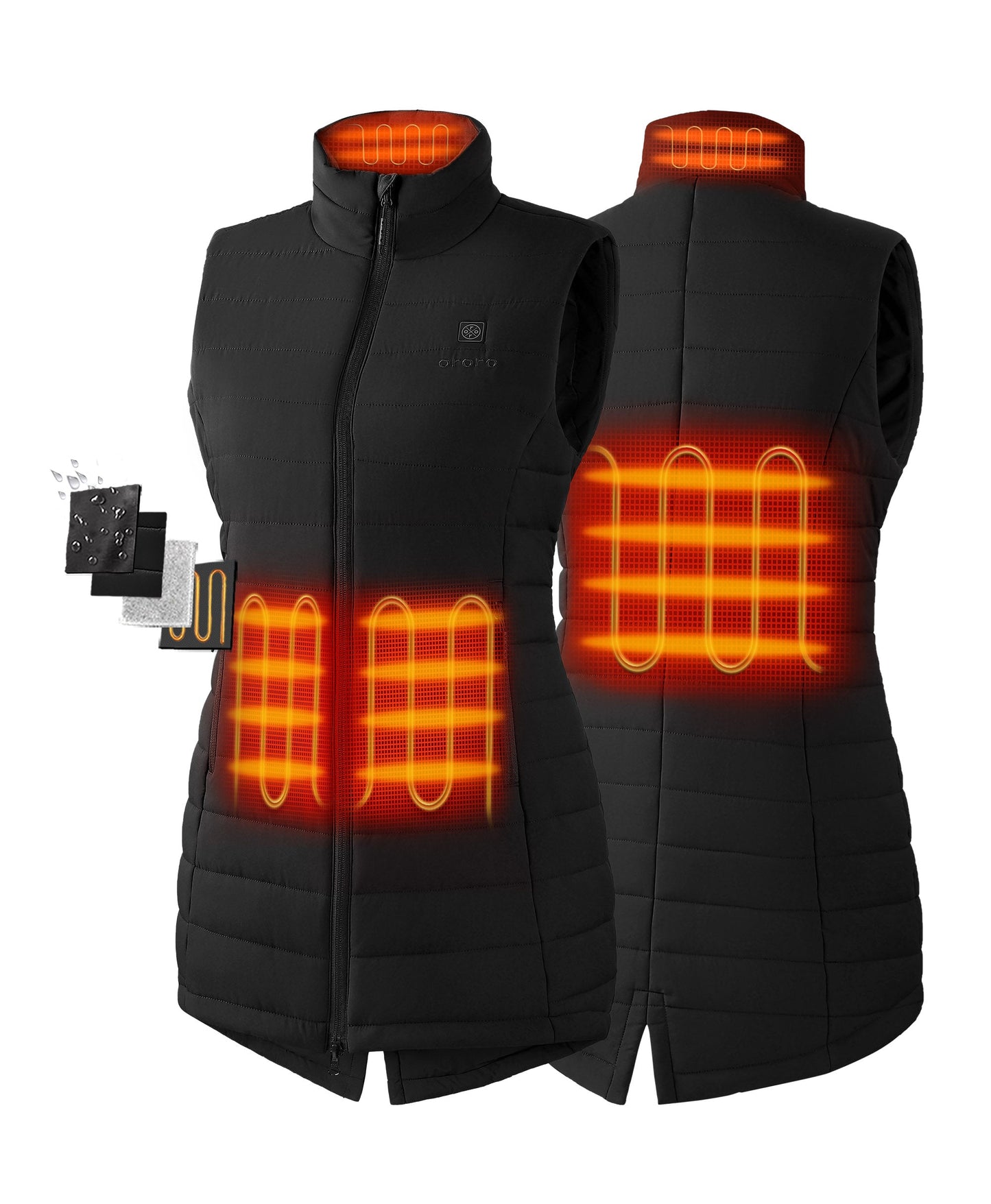 Four Heating Zones: Left & Right Hand Pockets, Mid-Back, Collar