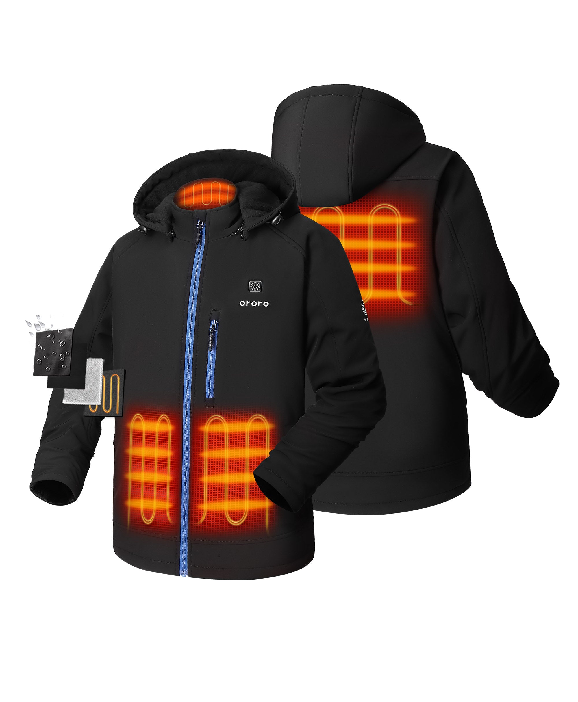 Men s Classic Heated Jacket with 4 Heating Zones ororo Black Blue 3XL