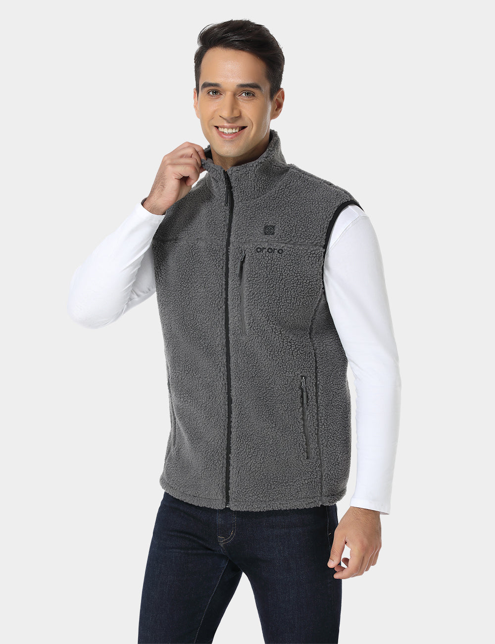 (Open-box) Men's Heated Recycled Fleece Vest - Gray (Battery Set Not Included)