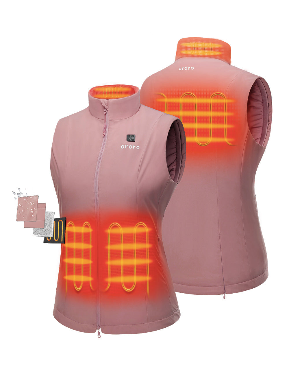 Four Heating Zones: left & right pocket, collar, upper back