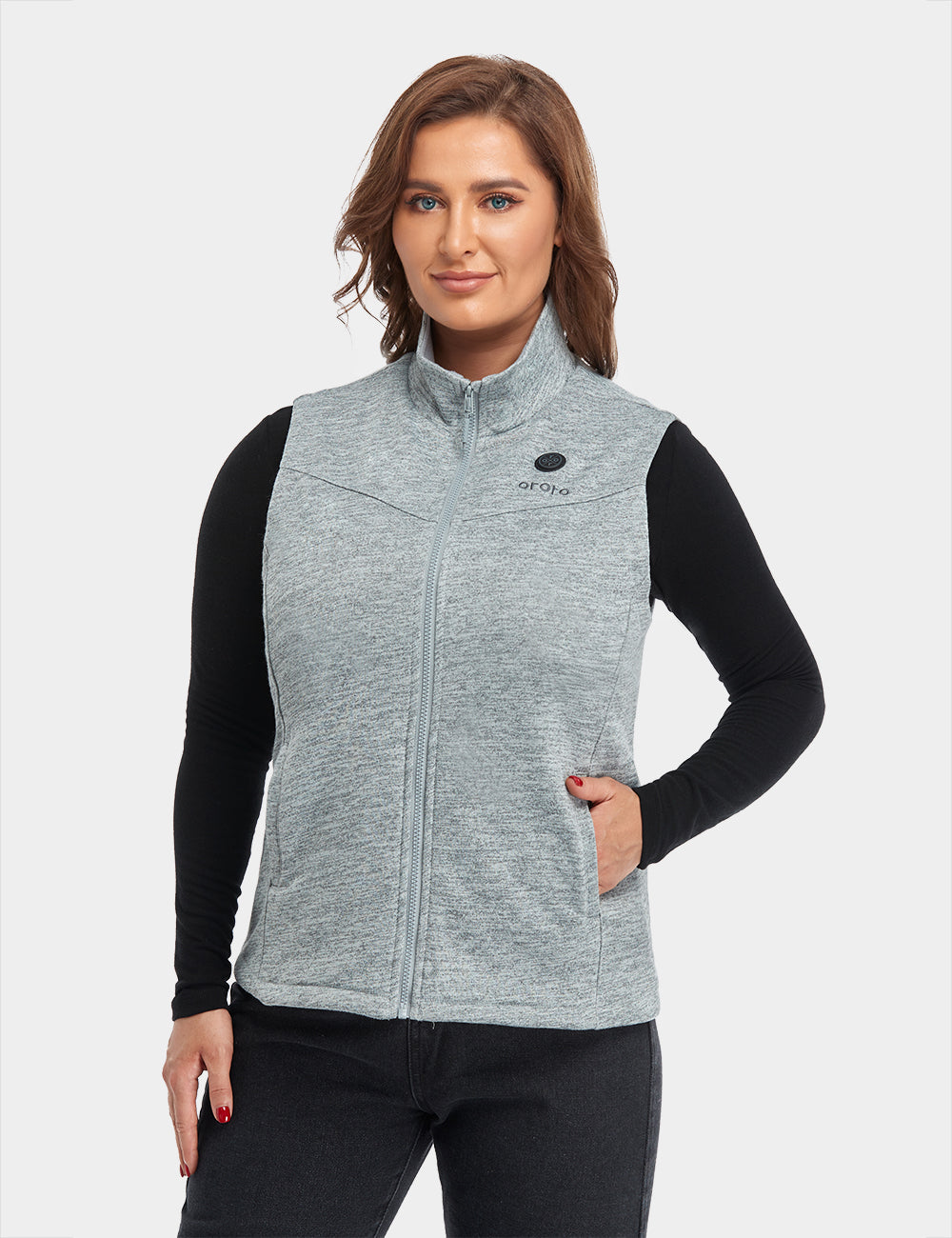 (OPEN-BOX) WOMEN'S HEATED FLEECE VEST - PURPLE/FLECKING GRAY - Flecking Gray