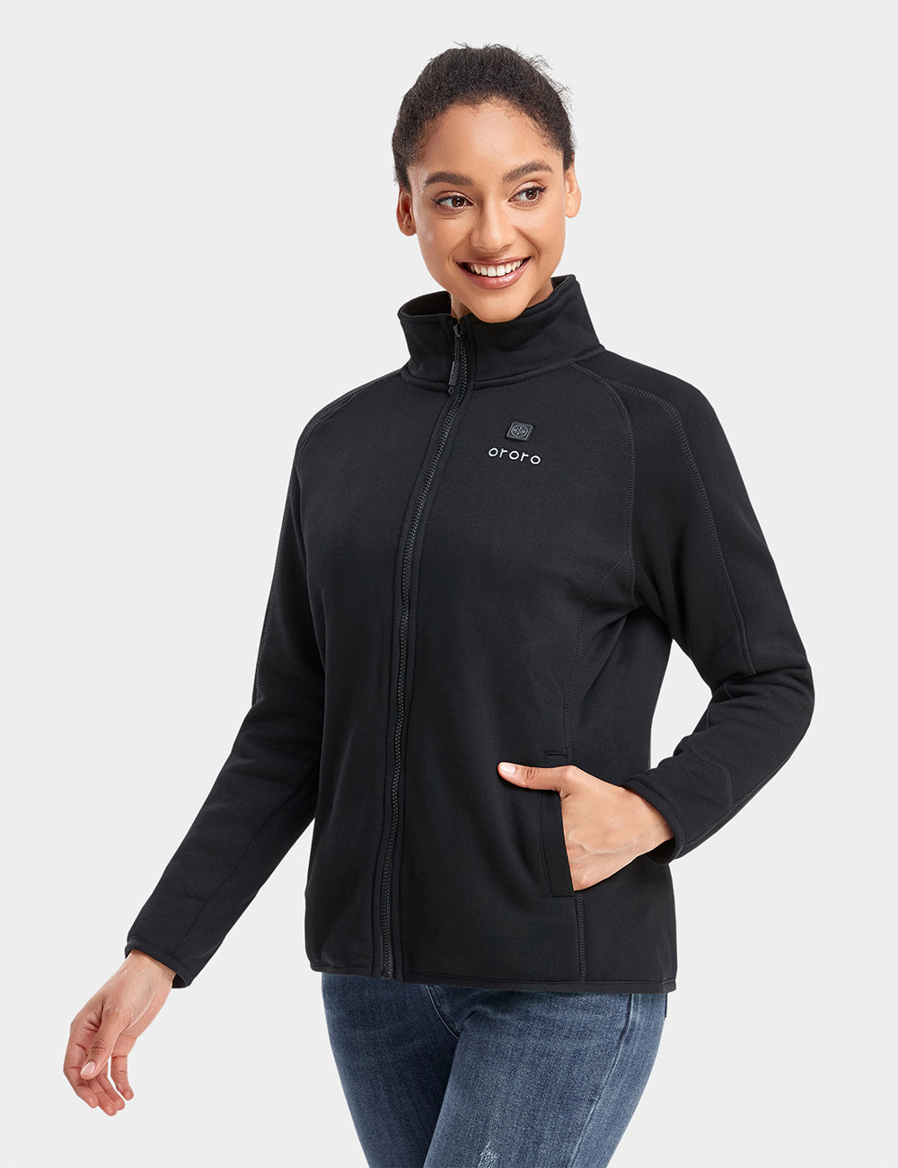 Women Heated Fleece Jacket with 4800mAh Battery ororo Black XL