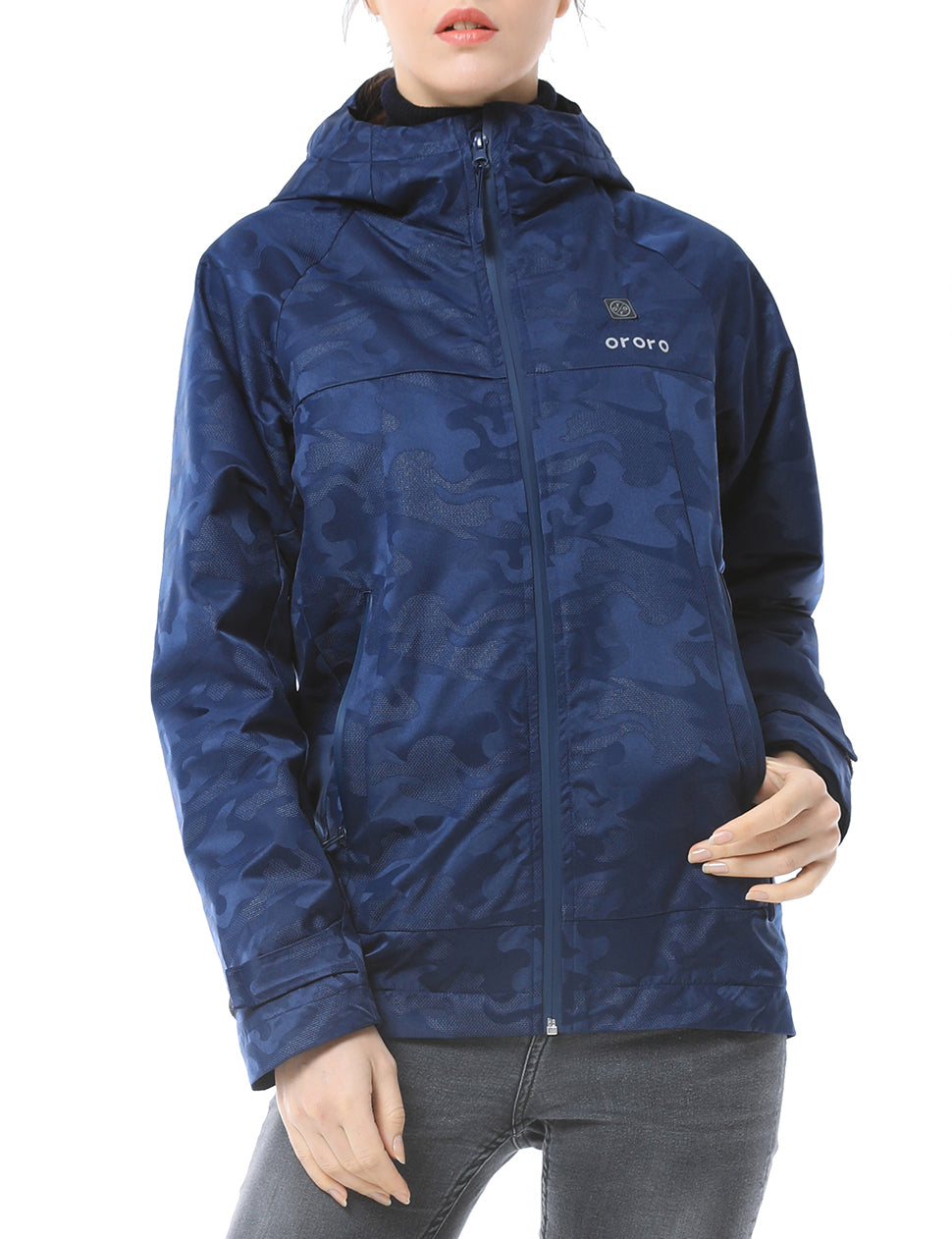 Women Camo Heated Jacket - Navy (Discontinued) - ORORO