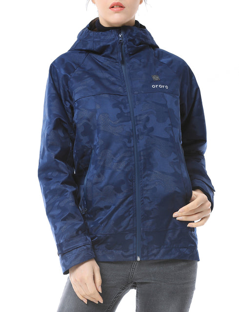 Women Camo Heated Jacket - Navy (Discontinued) - ORORO view 2